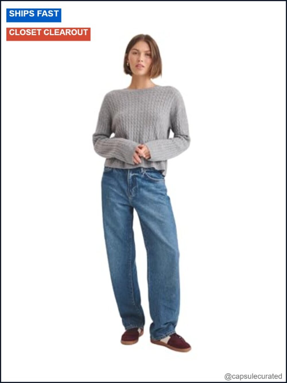 100% Cashmere Mini Cable Knit Crewneck Sweater Pullover